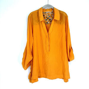 Soft Surroundings top 1x yellow orange gauzy crinkle cotton tunic plus fall work